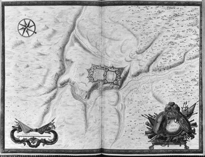 Ms. 986 Atlas 1081 Piano e mappa della città, cittadella e dintorni di Mont-Louis, 1665 da Sebastien Le Prestre de Vauban